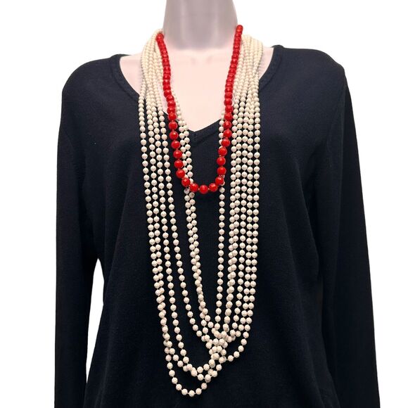 Vtg Patriotic Red White Blue Jewelry Lot Collection Plastic Enamel Lucite Bead - Picture 4 of 16